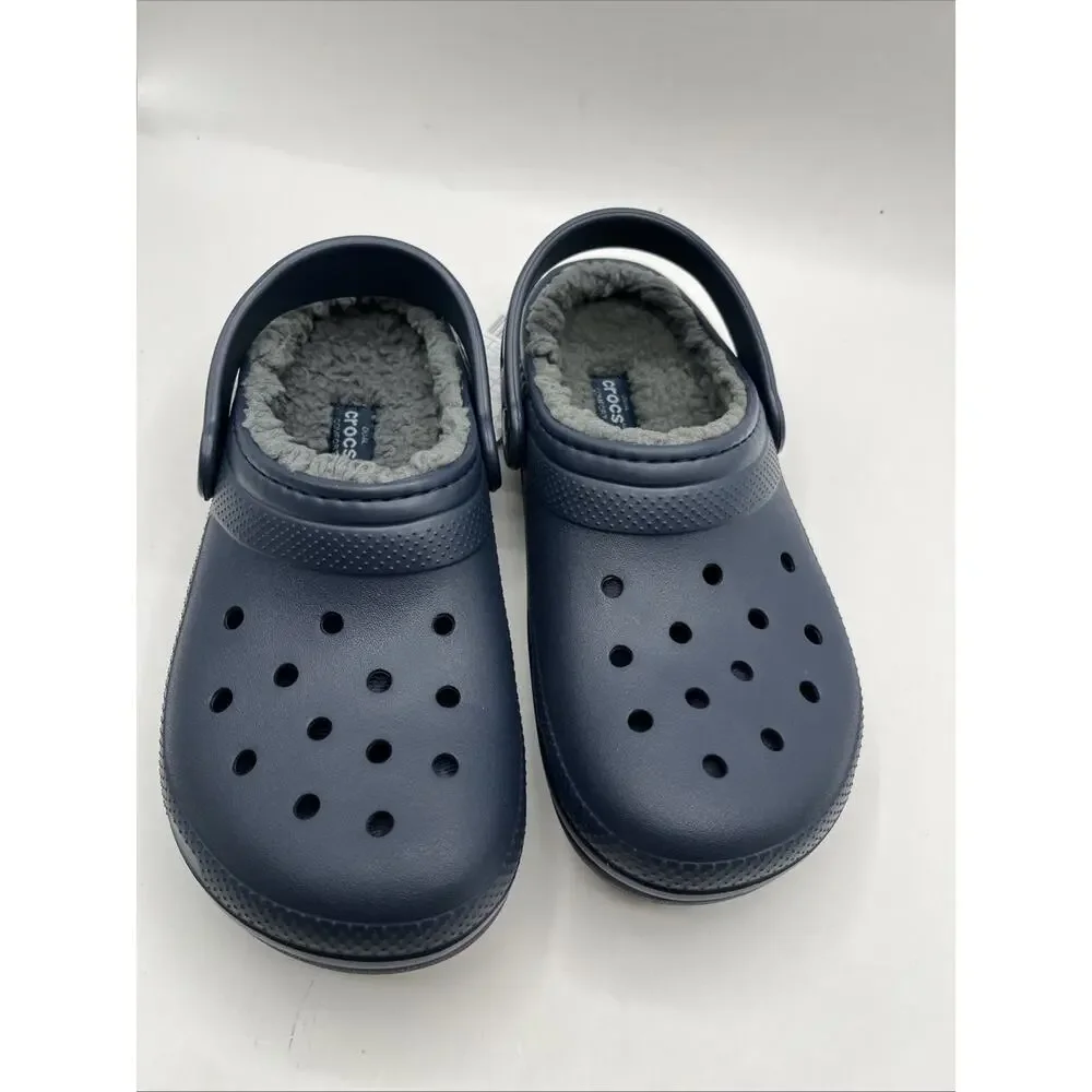 Crocs Unisex Classic Lined Winter Clog Size US J3 Little Kids Navy Blue Shoe NWT